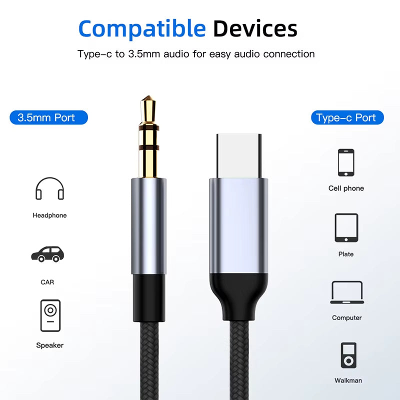 AUX Audio Cable USB C to 3.5mm Jack AUX Cord